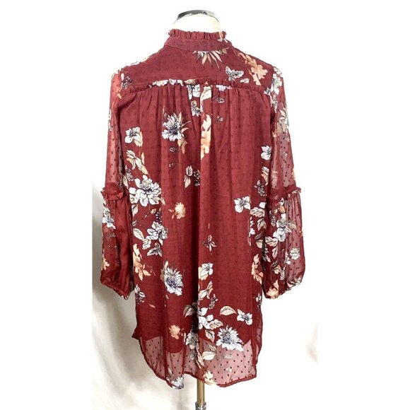 Japna Womens Mini Dress Sz M Brown Floral Swiss Dot Fully Lined - Picture 1 of 6